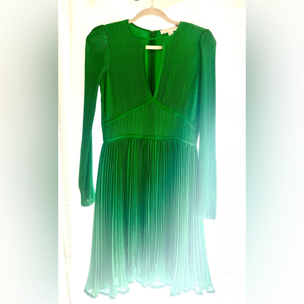 MICHAEL Michael Kors Emerald Green Pleated Long-Sleeve Dress